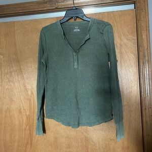aerie Olive Green Waffle Henley Long Sleeve Top